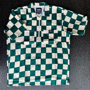 Petals & Peacocks Double Pocket Green Checkered Canvas Shirt Mens Size Large